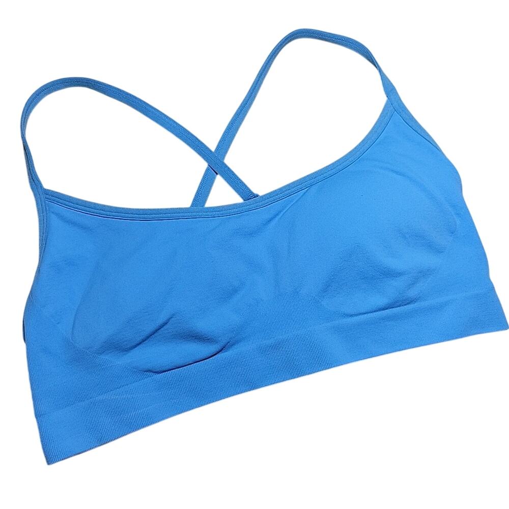 Sports bra Fabletics Athletic Light Blue Cross Back Workout Yoga Size Small 26"